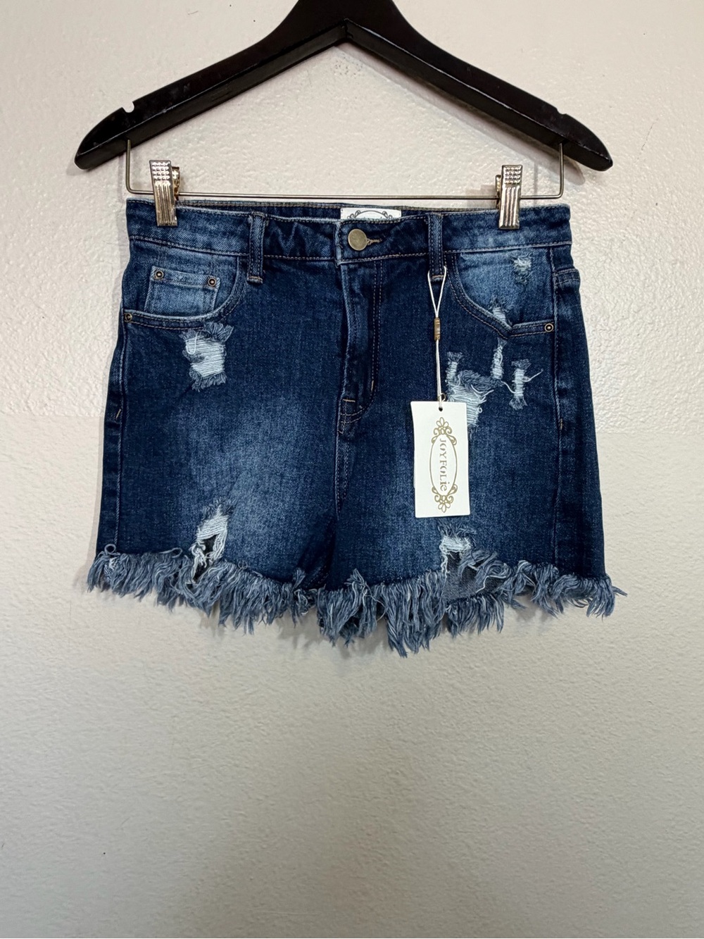 New Joyfolie Dark Blue Distressed Denim Shorts 25
